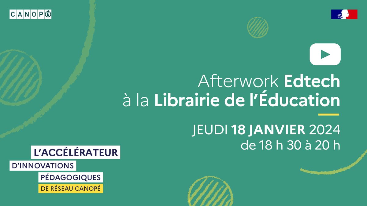 reseau_canope's tweet photo. #EdTech - Le 18 janvier à 18h30, rdv sur notre chaîne Youtube pour un afterwork en direct dédié aux EdTech : 
💡Comment, en tant qu'Edtech, intégrer les besoins de la communauté éducative pour développer une solution ?
⏯https://t.co/6IkcvYZnzg https://t.co/zuC5Ap8IL5