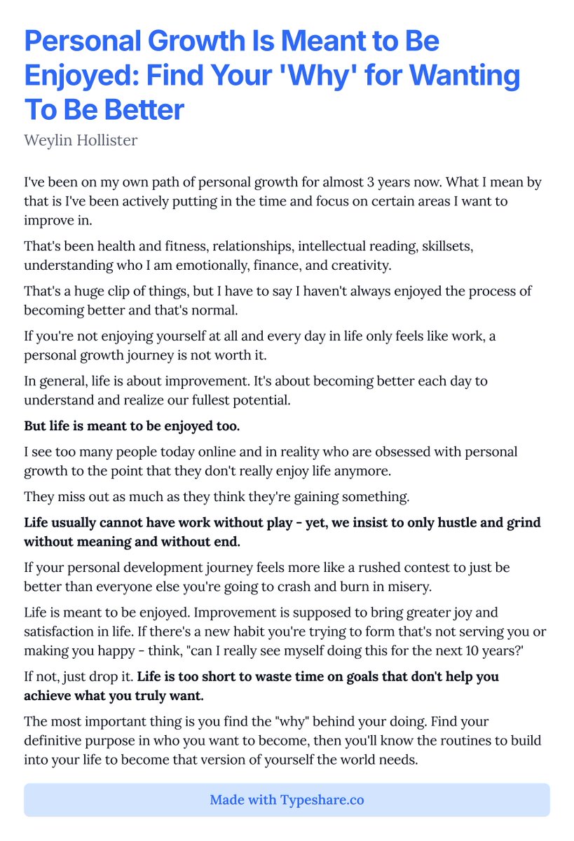 howlinweyy's tweet photo. Personal Growth Is Meant to Be Enjoyed: Find Your 'Why' for Wanting To Be Better

#Personalgrowth #Personaldevelopment
#Personalgrowthjourney
#Trusttheprocess
#enjoytheprocess
#findyourwhy
#startwithwhy https://t.co/VM68Ldh4tl