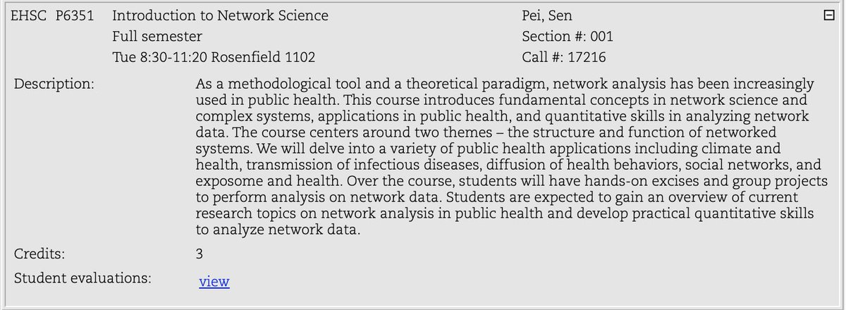 SenPei_CU's tweet photo. Hey, students at @ColumbiaMSPH, I am teaching a new course, Introduction to Network Science, in Spring 2024. We will have lots of fun playing with networks and discussing broad applications in public health. Welcome to join us and try it out! https://t.co/adr1ionCw6