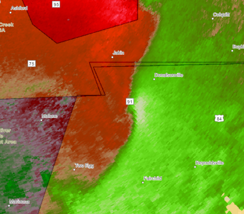 InfoWeatherWx's tweet photo. A radar-indicated #Tornado warning has been issued for #Donalsonville, #Colquitt and #IronCity in #Georgia until 10:15AM CST. If you're in the warning polygon, take shelter as soon as possible! #GAwx #severewx https://t.co/DO7oZrJjCV