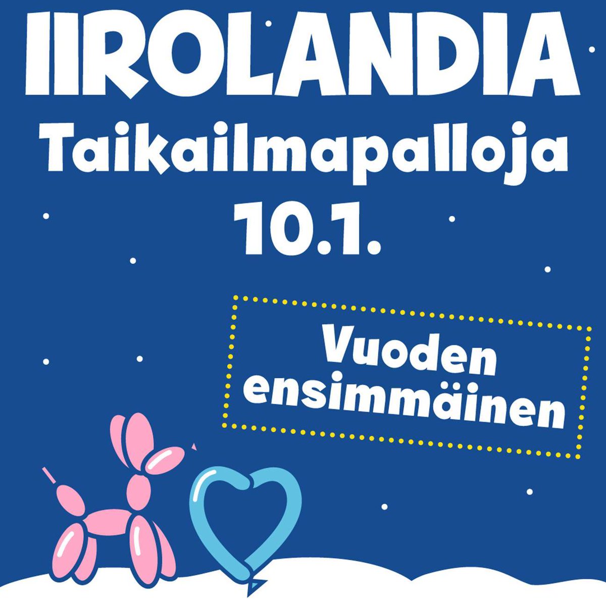 Huomenna polkaistaan käyntiin vuosi 2024 myös Iirolandiassa!

Vuoden ensimmäisellä kerralla ohjelmassa suosittuja taikailmapalloja. Jokaiselle lapselle mieluisa taikapallo  😊🎈

Iirolandian väki toivottaa kaikki uudet ja vanhat liikkujat tervetulleiksi!

#PalloIirot #Iirolandia