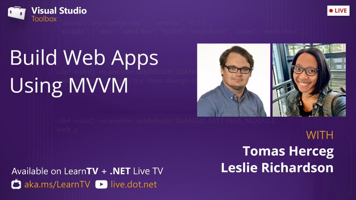 dotvvm's tweet photo. 🎥 @VisualStudio will be streaming live TODAY at 8 PM CET❗
@hercegtomas shows how to build interactive Web UIs with just C# and HTML using the MVVM approach using the #DotVVM framework.
✅ Watch it here https://t.co/62xJdiHnVY https://t.co/wNG14beXty