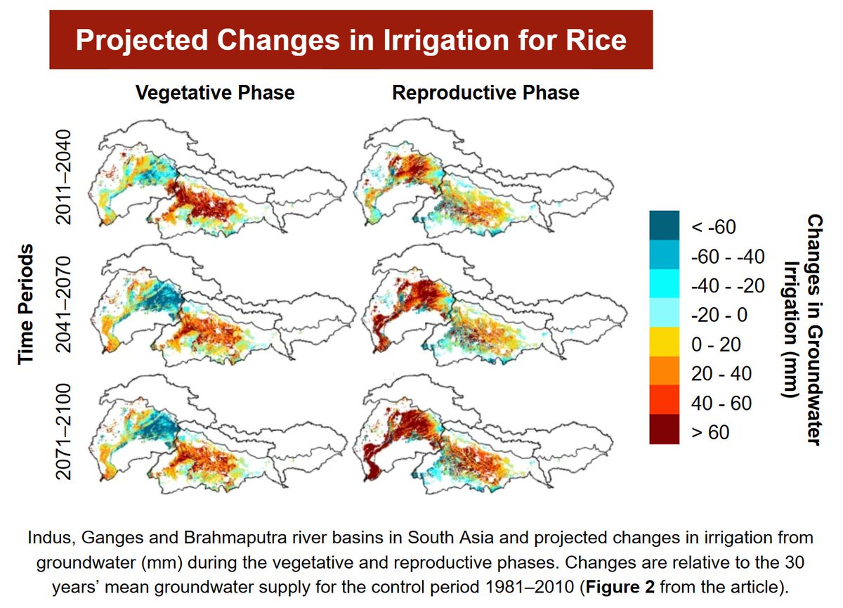How are irrigation water demand and water-intensive crop production impacted by climate change and socio-economic development? A new study on river basins in South Asia found that significant increases in groundwater irrigation for rice are likely. doi.org/10.1007/s10584…