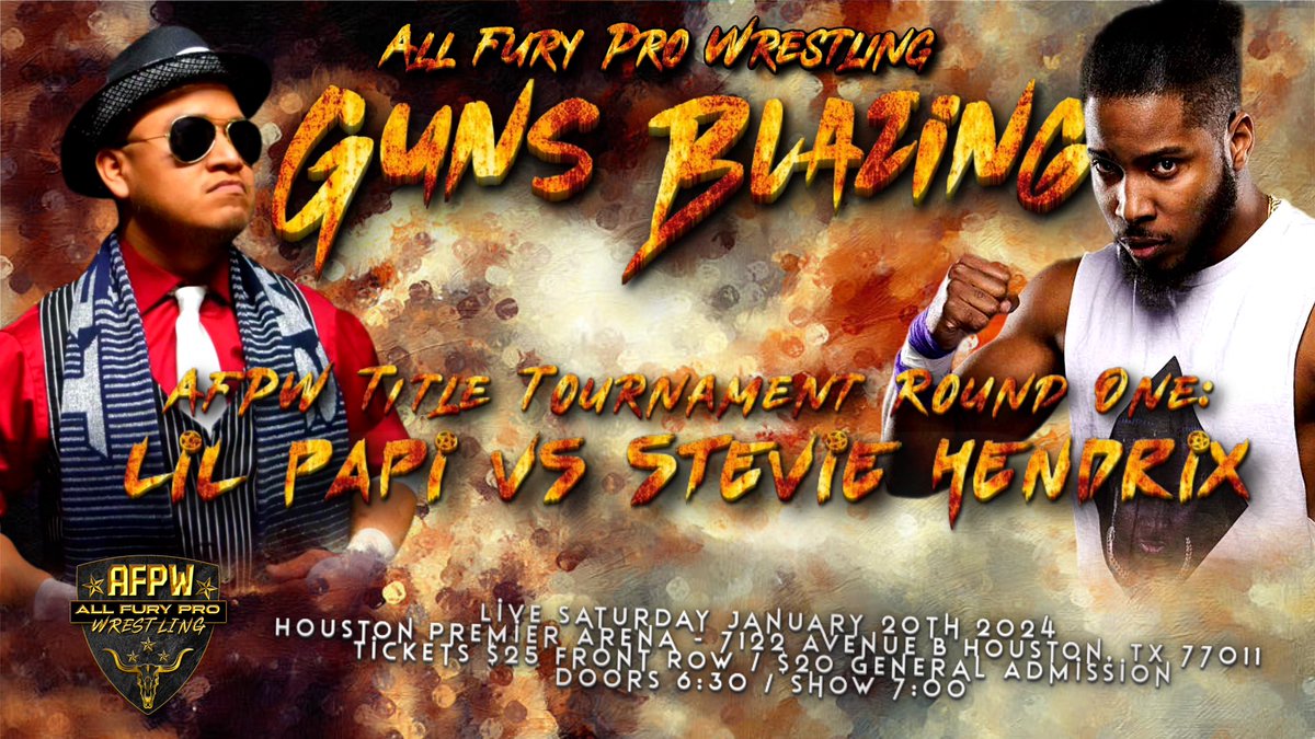AllFuryPro's tweet image. The AFPW Title tournament is going to set to bring the fire and the first round match between Lil Papi and “Hollywood Hellcat” Stevie Hendrix is shaping up to be a certified classic.

Don’t miss out on a match of the year contender at #GunsBlazing!

🎟️: tiny.cc/AFPWGB