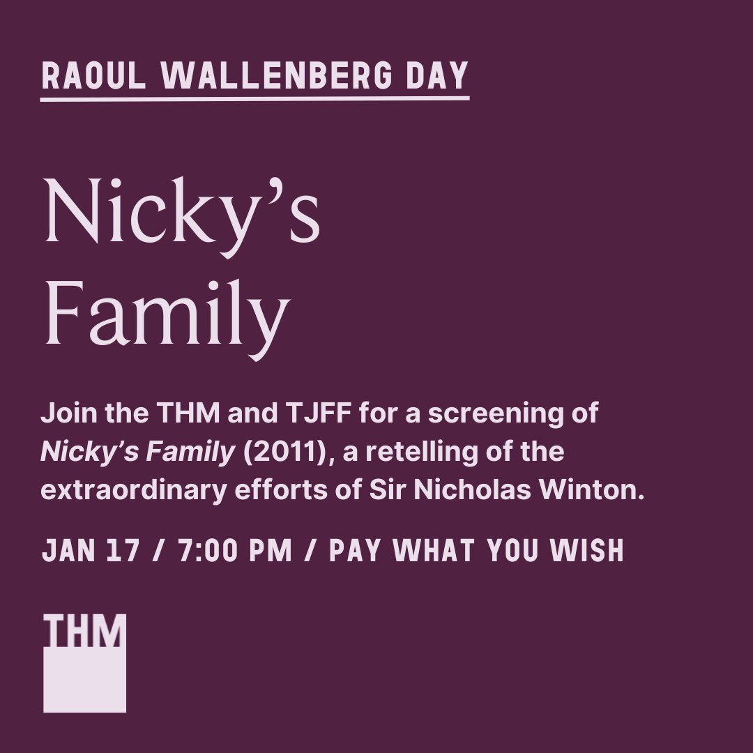 In honour of Raoul Wallenberg Day 2024, join the THM and @TJFFtweets on January 17 for a screening of Nicky’s Family (2011), an inspiring and emotional retelling of the extraordinary efforts of Sir Nicholas Winton. Reserve your spot at: torontoholocaustmuseum.org/events/nickys-…