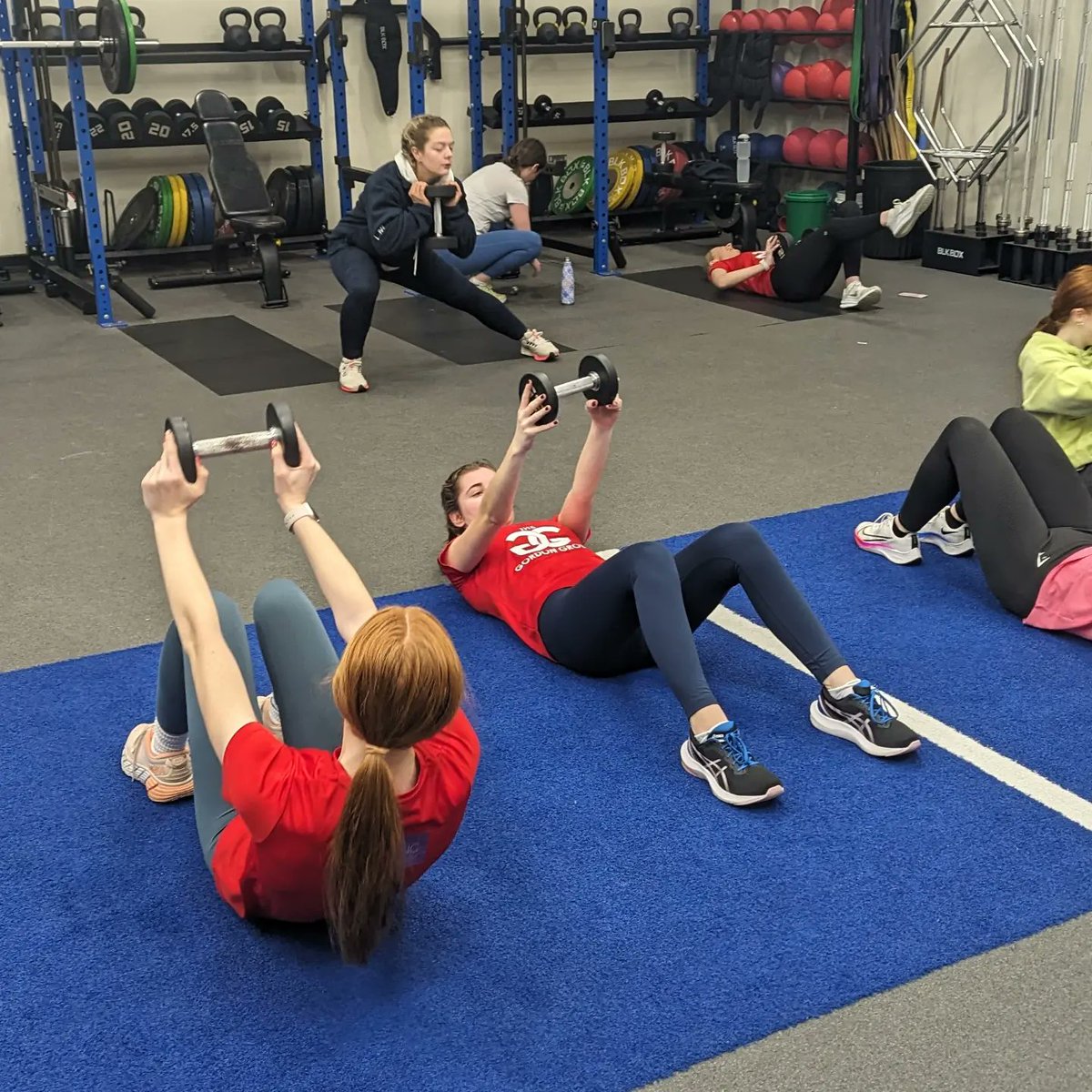Plyometrics of focus today, along with hamstring/glute conditioning, core stability, and rotational strength 💪❤️ Fitness, strength, speed, reaction times, mindset all of heightened importance in the midst of Cup season for these <a href="/wallacesport/">WHS Sport</a>  hockey girls! #plyometrics #hockey