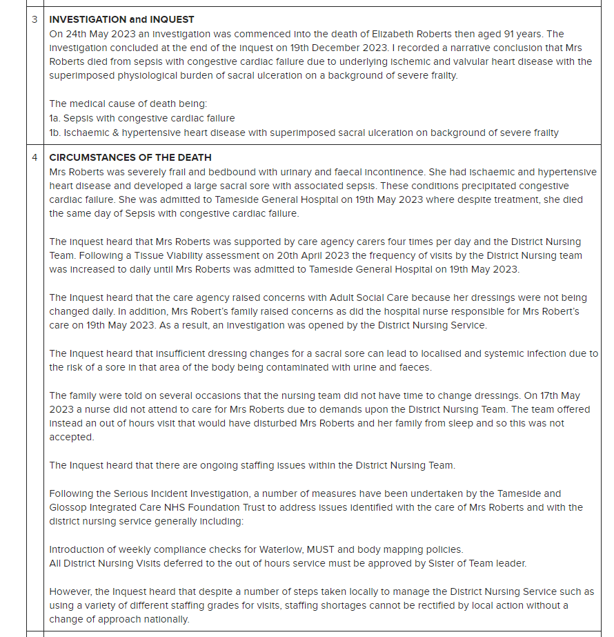 The shortage of district nurses to provide vital care in the community can lead to avoidable deaths. An important coroner's report here - the numbers of DNs has more than halved since 2010: