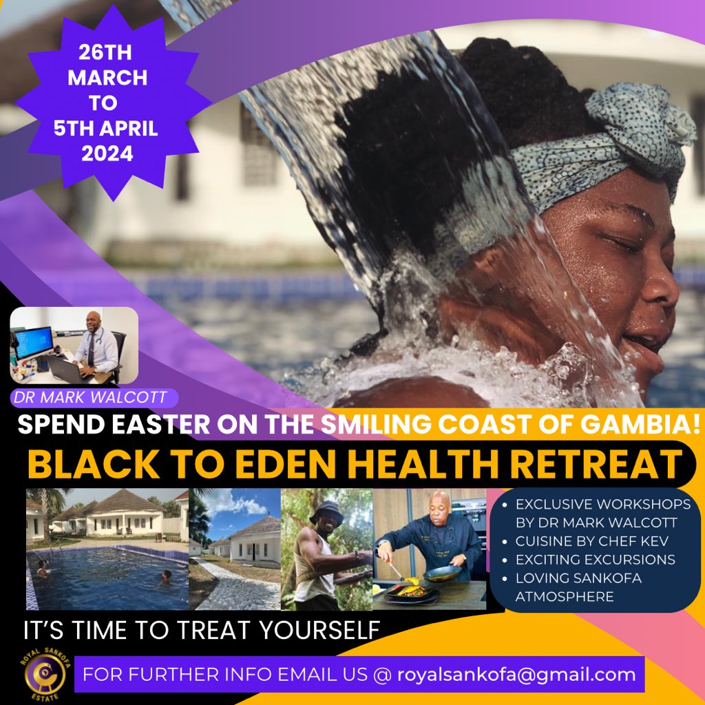 Get out of the cold and treat yourself.Renew your mental, physical and spiritual health with the UK’s top Conscious Doctor- Dr Mark Walcott. 10 nights at the Royal Sankofa!!!!
Prices start from £900-Spaces are VERY limited, so get in touch now…..via email or WhatsApp 07863543785