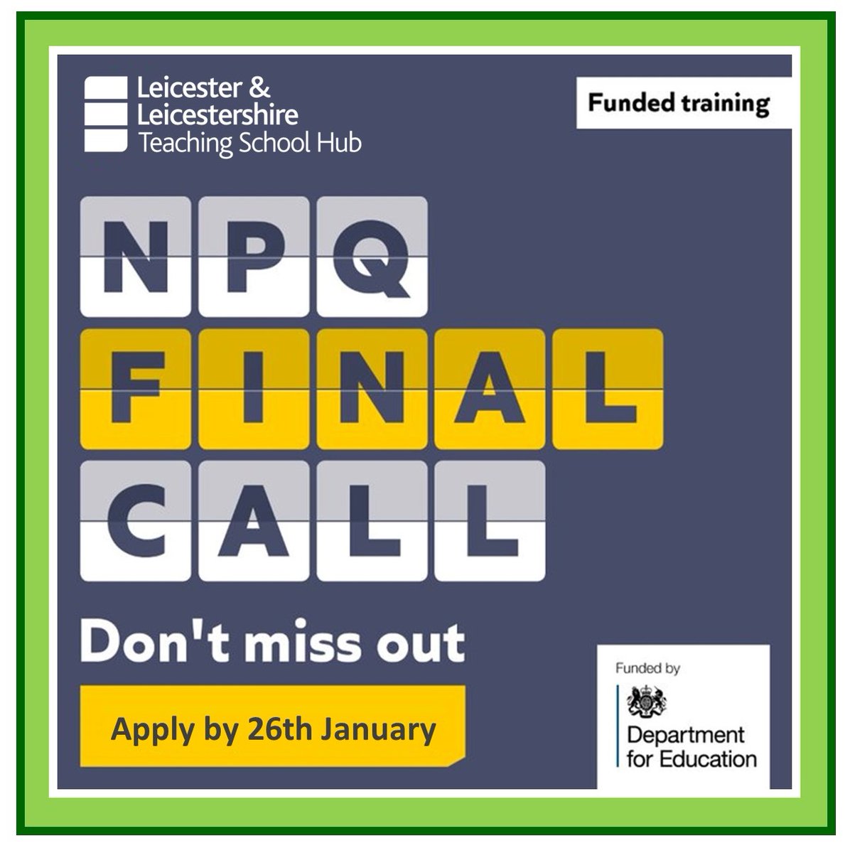 The deadline for the February cohort of FULLY FUNDED NPQs is fast approaching!⏰Visit our website to find out about the 9 different NPQs available. Extra funding is available to all primary schools, and smaller secondary schools, to support staff release. leltsh-tmet.uk/page/?title=Na…