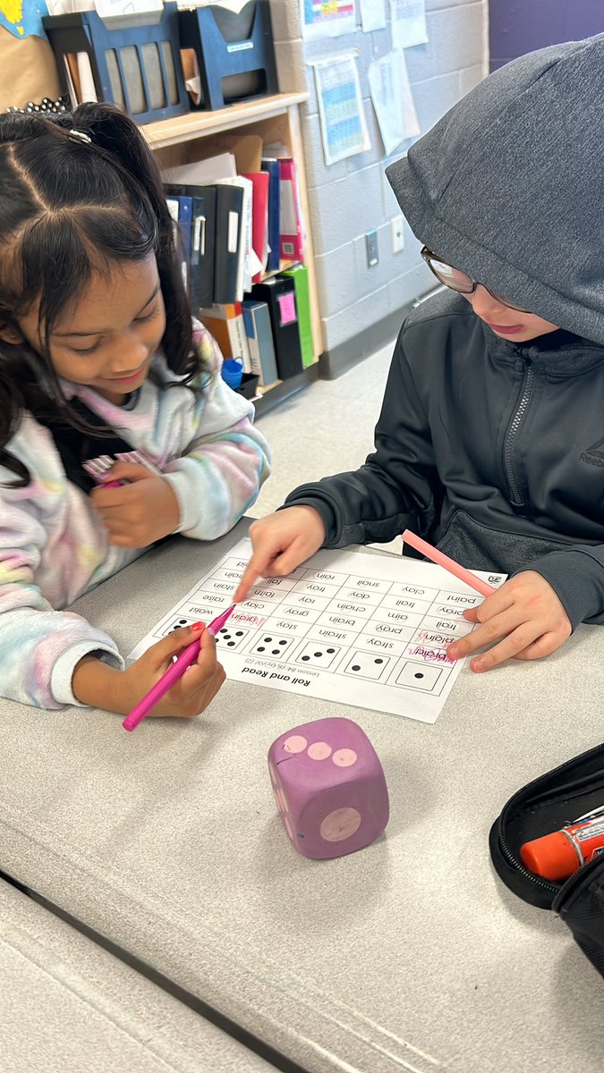 AMacDowell_OCT's tweet photo. We are rocking our vowel teams! The students love Roll &amp; Read activities as they help us decode words by identifying word patterns and improves our fluency. Lots of a smiles on this snowy day. @ugdsb https://t.co/ptmY6nkXCF