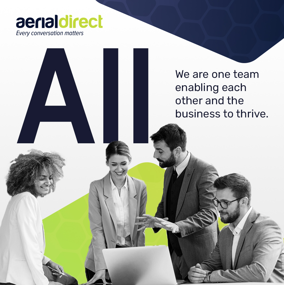 At Aerial Direct, we're all about teaming up and getting things done.

We believe in keeping it real, understanding that we're a team working together to make the business and each person in it succeed.

#all #alltogether #companyvalues #teamwork  #companyculture #aerialdirect