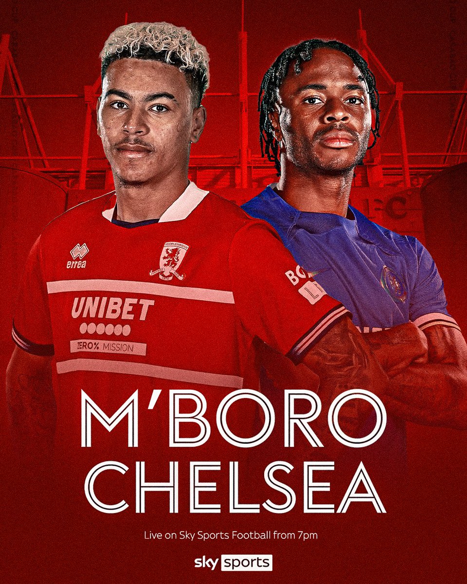 SkyFootball's tweet photo. Middlesbrough welcome Chelsea to the Riverside in the EFL Cup semi-final 🏆

Watch LIVE on Sky Sports Football from 7pm! 📺 https://t.co/6gFBeEAw7C