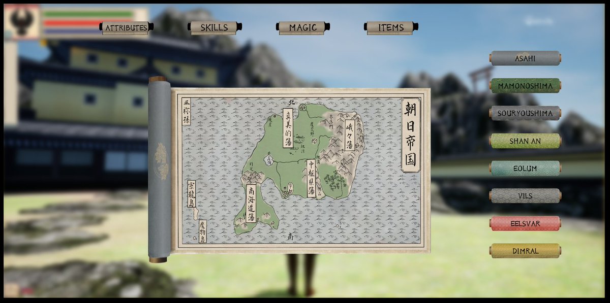 MayhemYama's tweet photo. Goblin Reaper Update -  working on Map UI design - each prefecture has a zoom map, each zoom map has town / area map if one exists or to be unlocked as you progress. this is the full country map. #gamedev #indiedev #solodev https://t.co/NpWqTw1Vnv