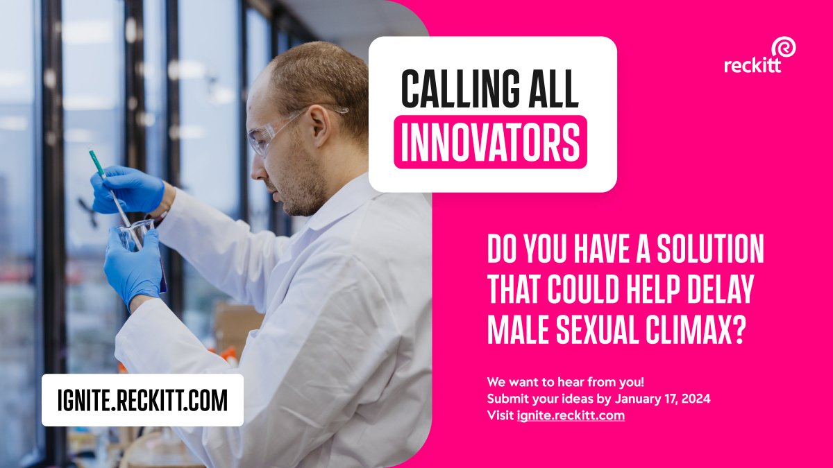 Ignite with Reckitt is currently on the hunt for innovative solutions. Have a solution powered by natural ingredients that could help delay male sexual climax? Let us scale your project and help bring your technology to market. Apply by 17/01 spkl.io/60134Q3wh #WeAreReckitt