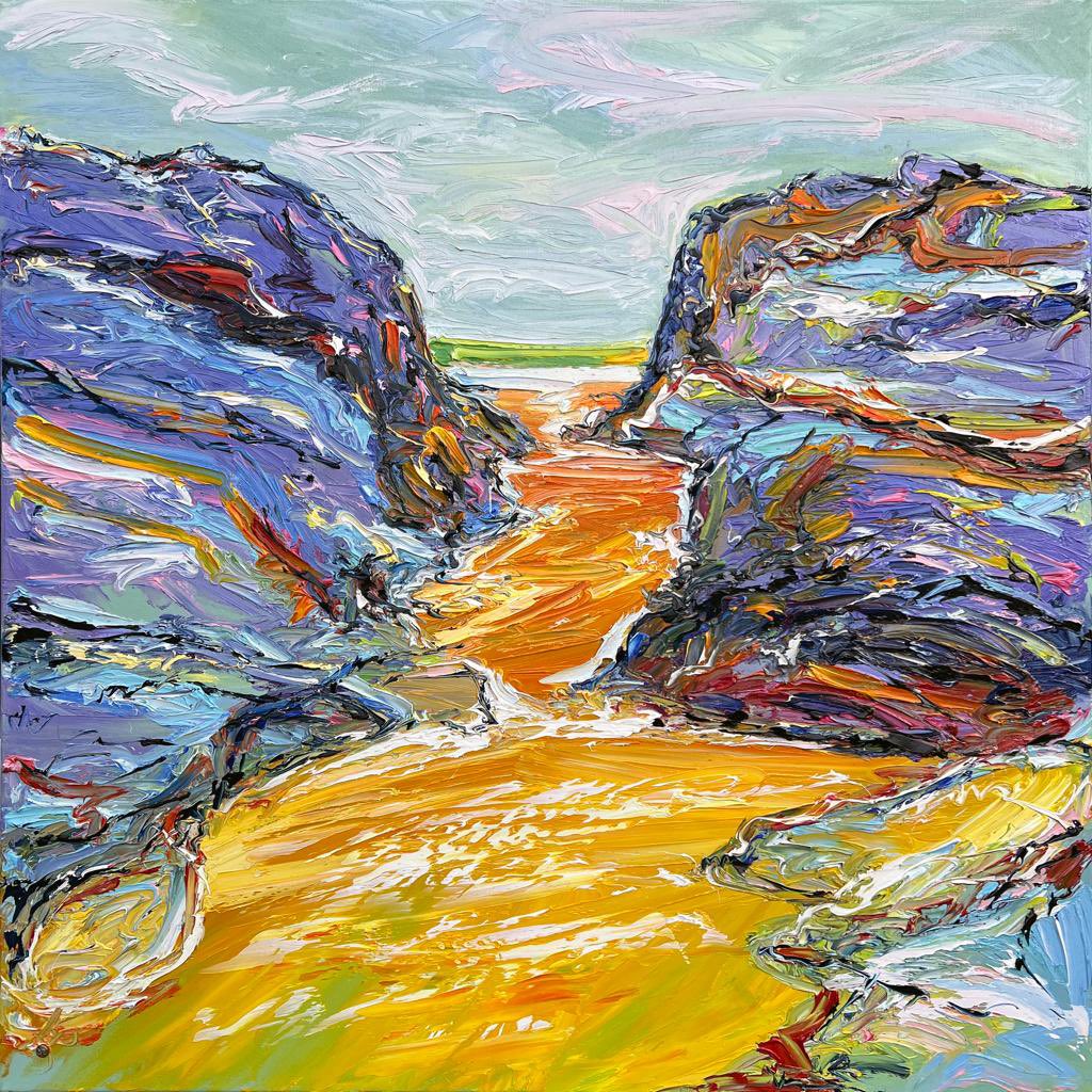 Really enjoyed painting this one today! ‘The Walkthrough - Gwithian’ 100cm x 100cm #contemporaryart #artforsale #cornwall