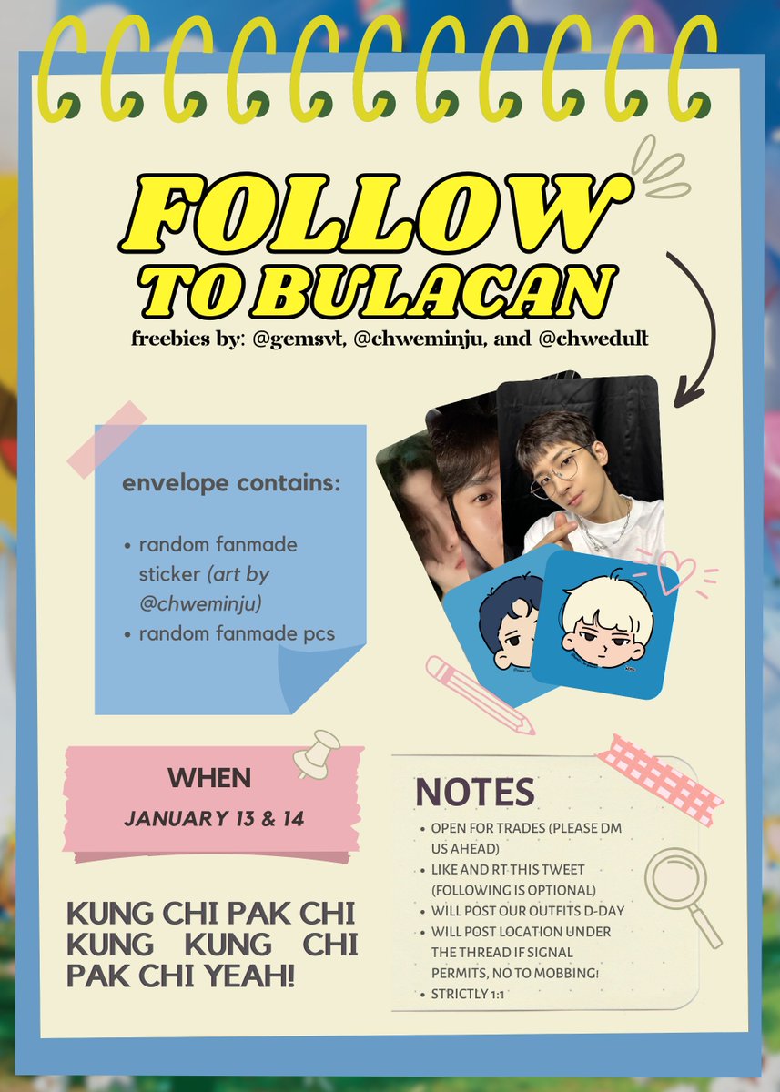 gemsvt's tweet photo. seventeen follow tour in bulacan freebies !! 💎

hello, carats !! we will be giving away envelopes on day 1 and day 2 for both team labas and team con !! check photo for more details ! ୨୧

#FOLLOW_TO_BULACAN 
#FOLLOW_TOUR_IN_BULACAN
#SEVENTEENinBULACAN https://t.co/el2NdrLLJr