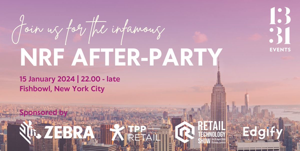 1331events's tweet photo. Attending #NRF2024 in NYC? Then join us at the infamous Monday night after-party at Fishbowl for drinks, nibbles, fun, games and networking. 
FREE for #retailers - contact us at info@1331events.com for a discount code. 
More info. and registration here - https://t.co/LQ1eXjcxvb https://t.co/648AvQQYyA