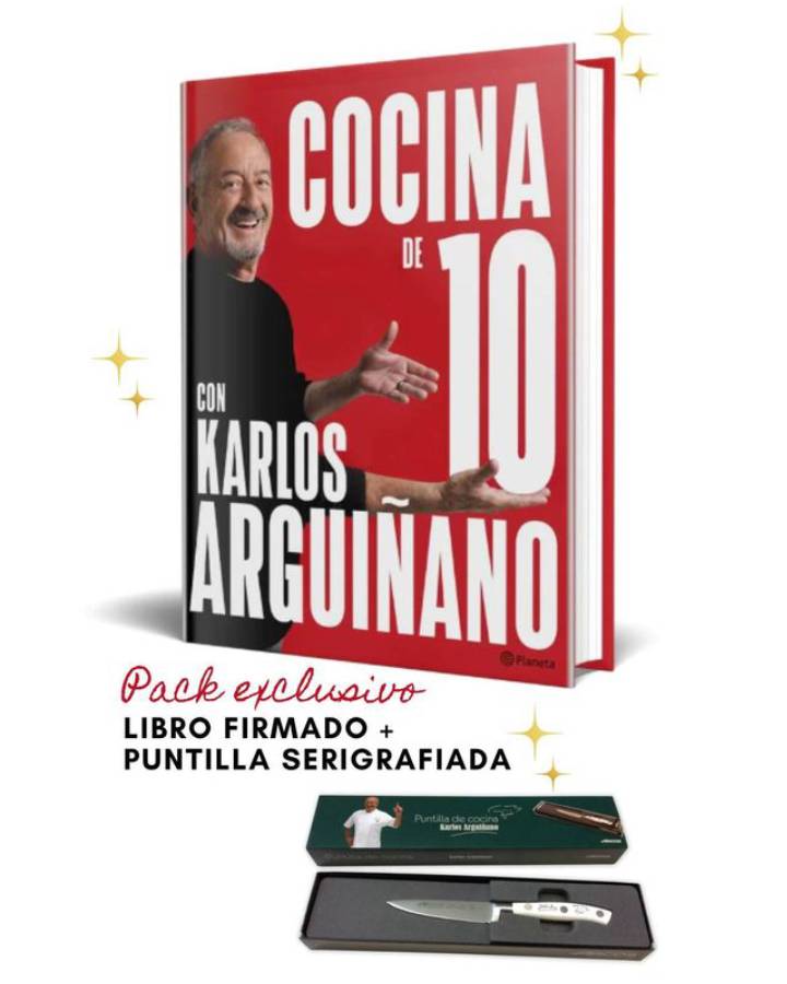 Karlos Arguiñano on X: ¡PACK EXCLUSIVO! 📚🎁 ¡Corre que se acaban! El libro  'Cocina de 10 con Karlos Arguiñano' firmado y una puntilla serigrafiada por  tan solo 45€ 🖊️🔥 ¡Corre que se