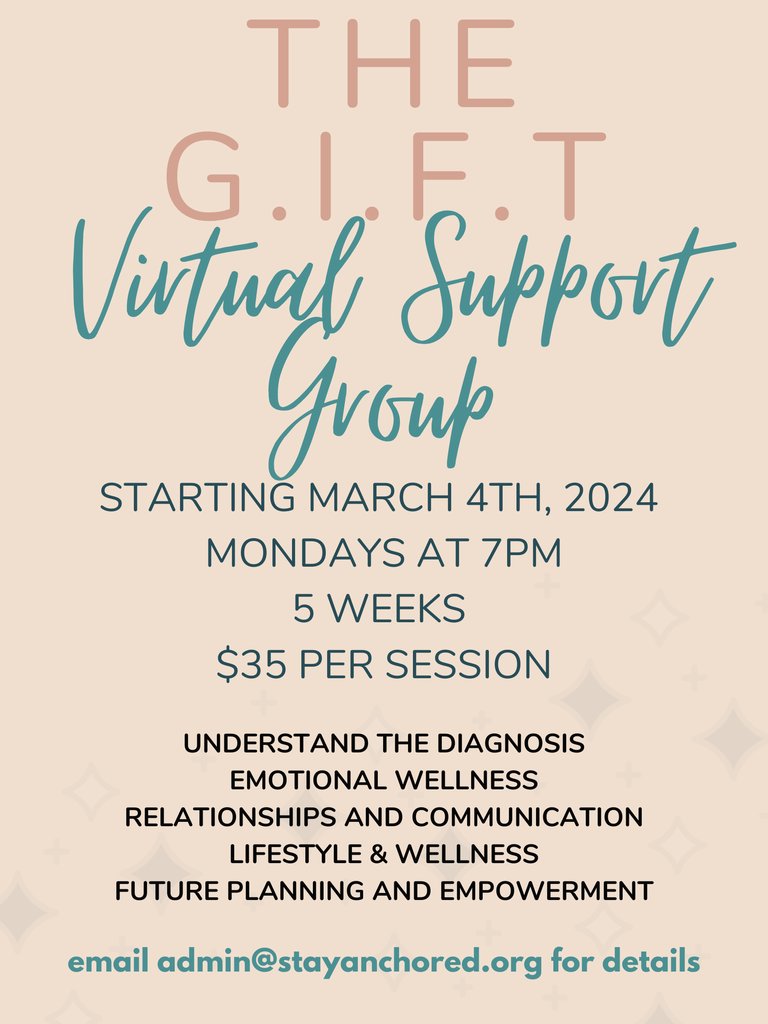 TheAnchoredOne's tweet photo. The G.I.F.T of support and growth in our virtual group sessions starting March 4th! Join us every Monday at 7 PM for a transformative 5-week journey! https://t.co/R4xUMEW0Me