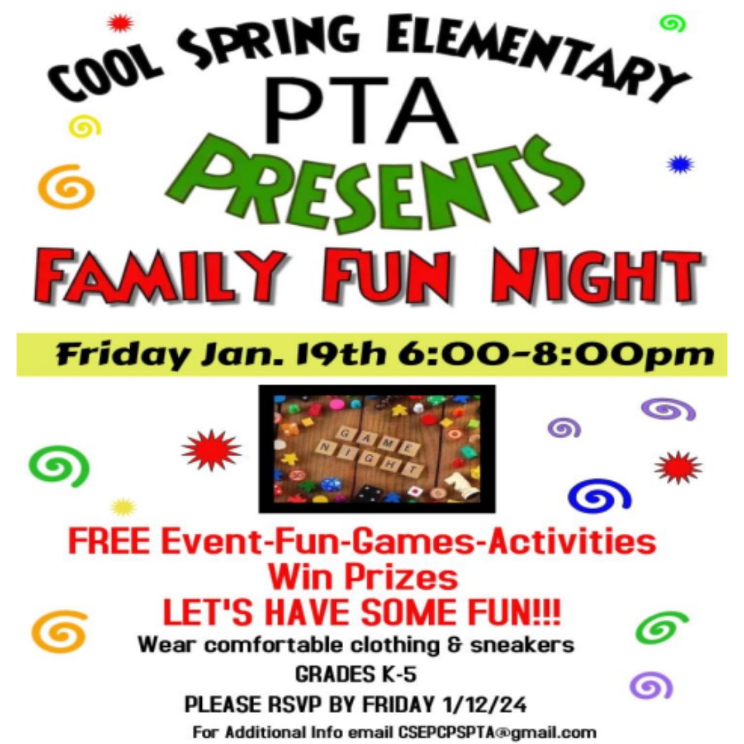 pcps_va's tweet photo. Crack the code to family fun!π Join CSE's Family Fun Night, where games, activities and prizes await. Entertain the brain, win the game! Be sure to RSVP by Friday, Jan 12th. #FamilyFun #CSEevent https://t.co/hb7IARrTGh