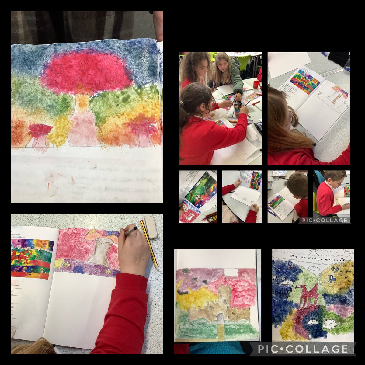 This afternoon Dosbarth 12 have been exploring the Welsh artist Rhiannon Roberts and her technique of blotting. They have used this technique to recreate a snap shot of the artists work @MrsHLeeY56 @garntegprimary we are creative contributors in year 6🤩
