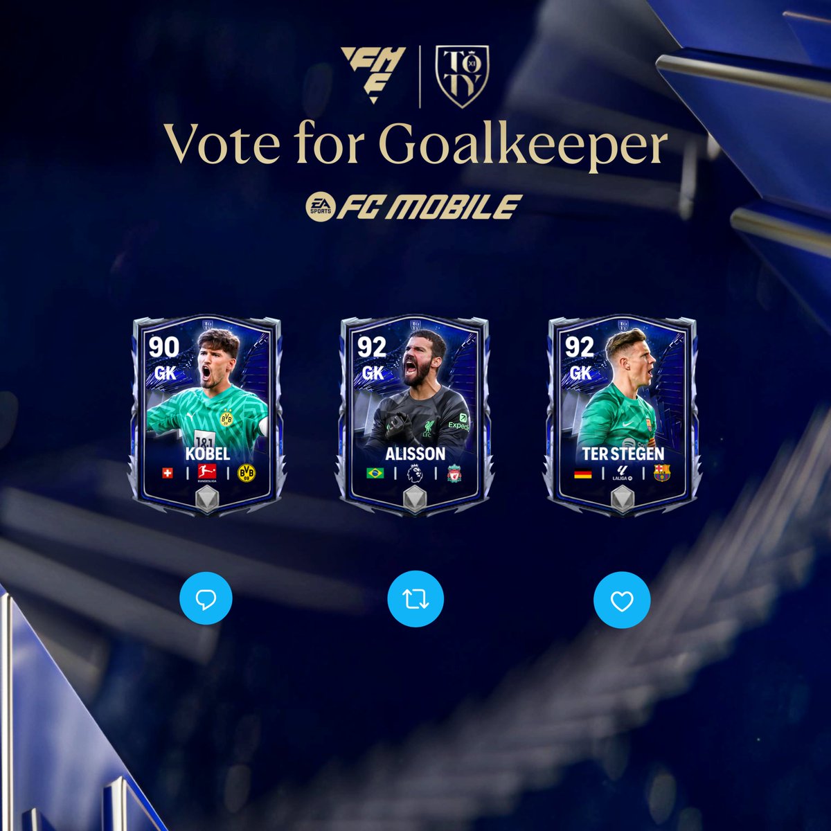 The Community decides the XI
#TOTY voting begins now! 

33 most deserving players out of the 100 Nominees shortlisted by our team, now you decide the XI 🫵

Vote for your TOTY 🌟 GK.