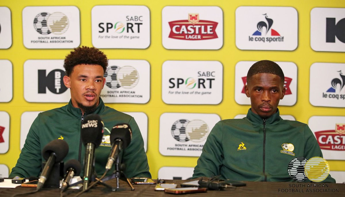 BafanaBafana's tweet photo. Press conference concluded, where coach Hugo Broos and players Ronwen Williams (C) and Thabang Monare shared their camp experience so far as well as looking ahead to the preparation game  for #TotalEnergiesAFCON2023 #AFCON2023 #CAN2023 against Lesotho, tomorrow. #BafanaPride https://t.co/QgaALlAmKu