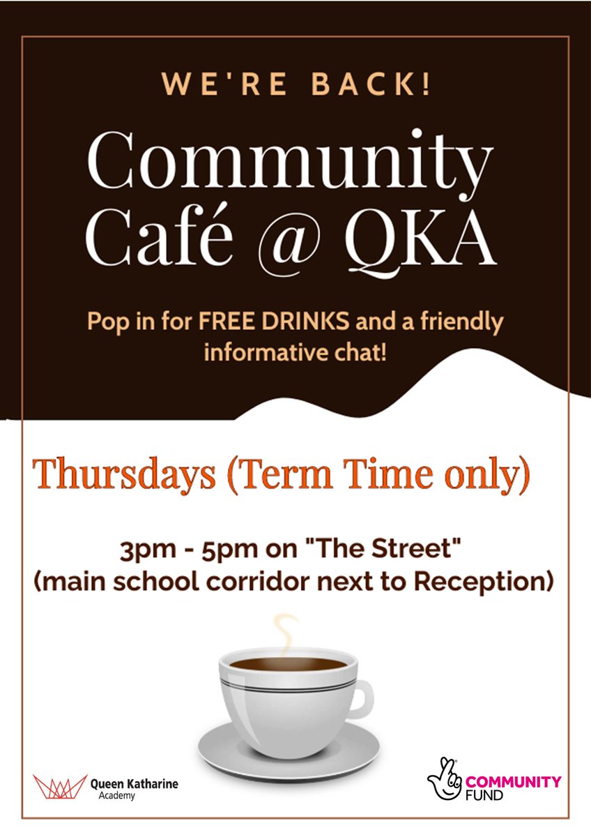 qkapeterborough's tweet photo. Happy New Year!🎉

Our Community Café starts again this Thursday from 3pm - 5pm. Join us for a chat, some free drinks and access to our Community food and clothes store.☕🥘👚

ESOL and Multiply will also ran alongside Community Café.

Please see posters for more details.👇 https://t.co/78MNQCb6kz