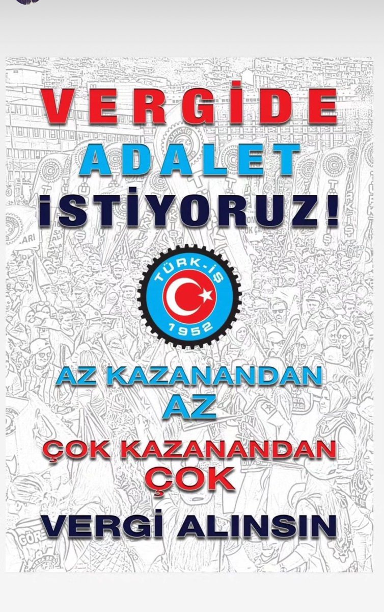 AZ KAZANANDAN AZ, ÇOK KAZANANDAN ÇOK VERGİ ALINSIN!
#vergideadalet!
Türkiye’de TÜRK-İŞ Var...

VERGİDE ADALET İSTİYORUZ!
#vergideadalet!
Türkiye’de TÜRK-İŞ Var...