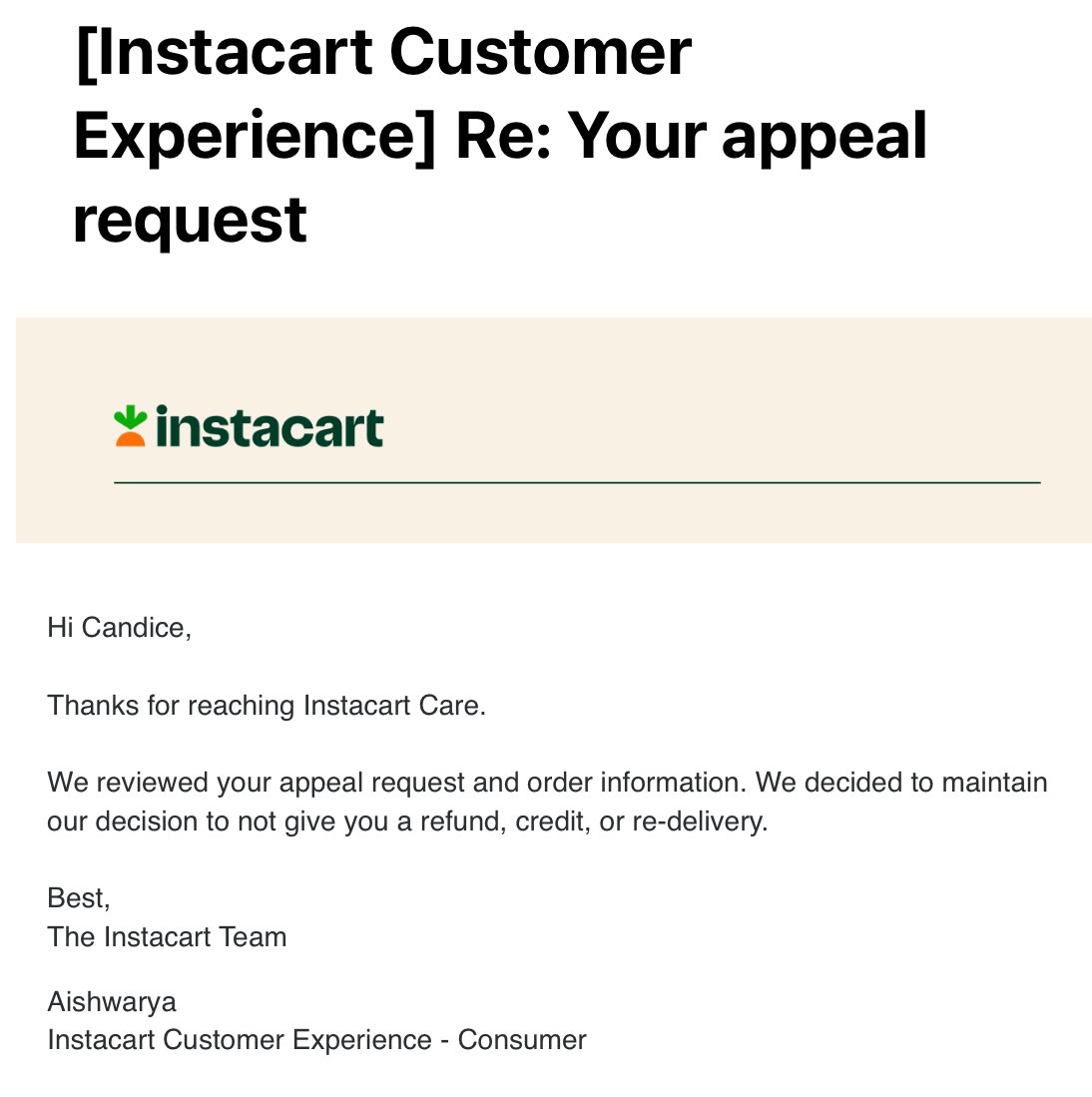 Maybeline46's tweet photo. @InstacartHelp hi, my shopper brought me navel oranges instead of Cara Cara and fleece leggings instead of fleece tights, yet your appeals email said they won’t be refunding me. How can I escalate this? https://t.co/usX1GKdeAA