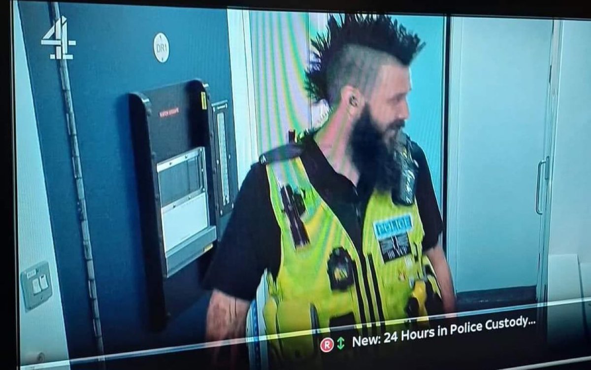 InspGadgetBlogs's tweet photo. In the latest episode of 'society gets the policing it deserves'..  Tattoos, mohawk and a thin blue line patch. Upsetting all the right people. Dont blame the player, blame the game. 😂 https://t.co/8z81GtTd6b