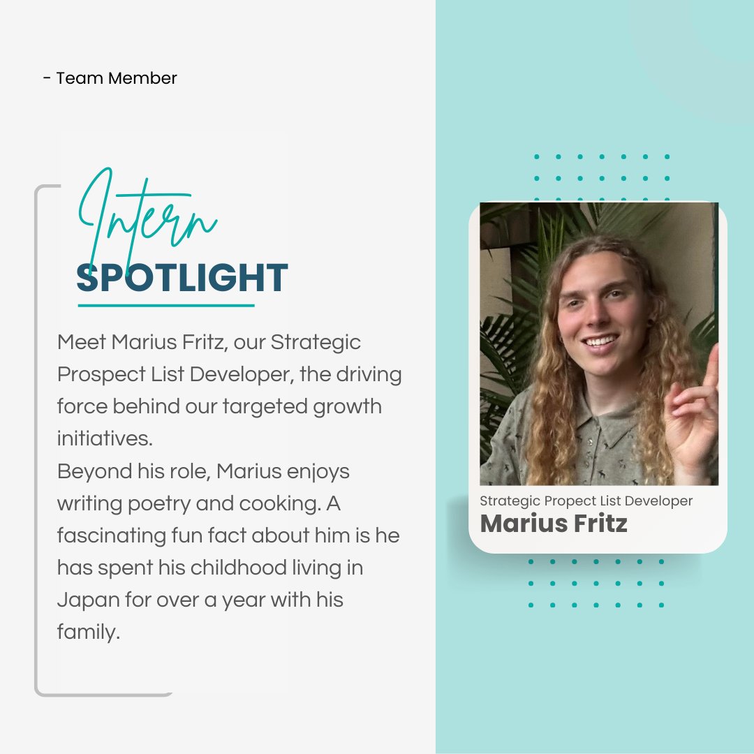 Haletale_Inc's tweet photo. Meet Marius Fritz, a valuable member of our team at Haletale Inc., specializing in Strategic Prospect List Development.

#teamhaletale #internspotlight https://t.co/CF3yQhVQSC