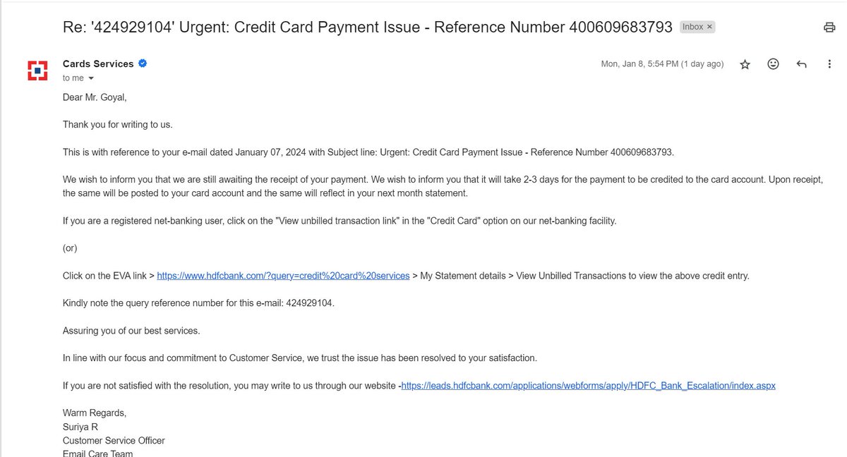 gauravscsit's tweet image. Hi @MobiKwikSWAT,

I paid my @HDFC_Bank CC on Jan 6, but it hasn&apos;t been reflected yet. 

@HDFCBank_Cares also confirmed they did not receive any payment. 

Please check and resolve this ASAP.

@MobiKwik