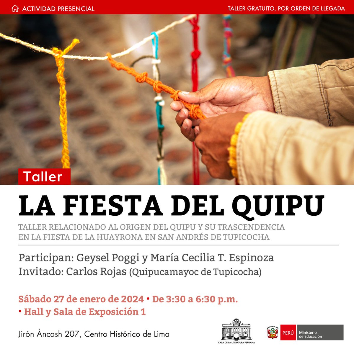 casaliteratura's tweet photo. 🎉¡Vuelve La fiesta del quipu! 🎉

¿Quieres conocer el origen y la importancia del quipu? 🪢

Te invitamos este sábado 27 de enero, a las 3:30 p.m., a participar en el taller.

📍Ingreso completamente LIBRE 🆓

¡Te esperamos! 😎 https://t.co/SE1xeA9hl3