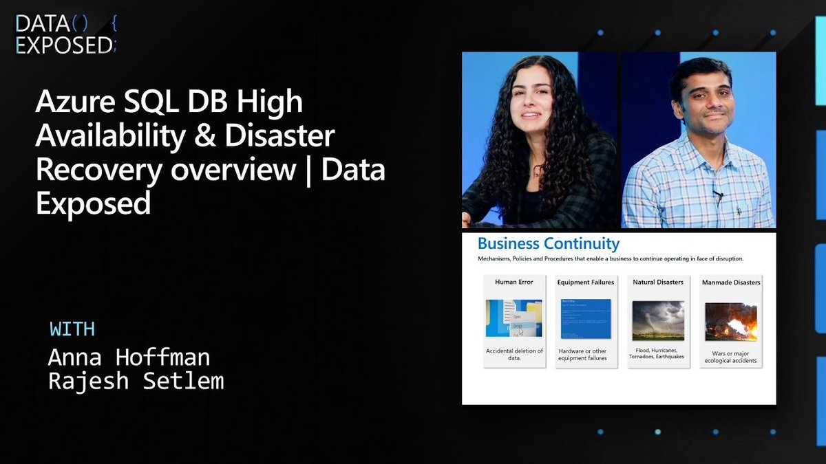 MSAzureDev's tweet image. Learn the concepts of HA/DR and Availability➖and your options in #AzureSQLDB to properly implement it all on today&apos;s Data Exposed show. 🎥 msft.it/6012iiWEO