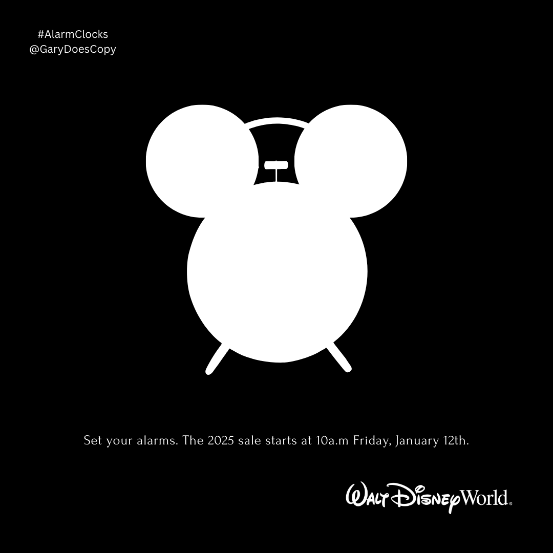 GaryDoesCopy's tweet image. Mickey Mouse/alarm clock - advertise #AlarmClocks 
@oneminutebriefs spec ad for @WaltDisneyWorld
