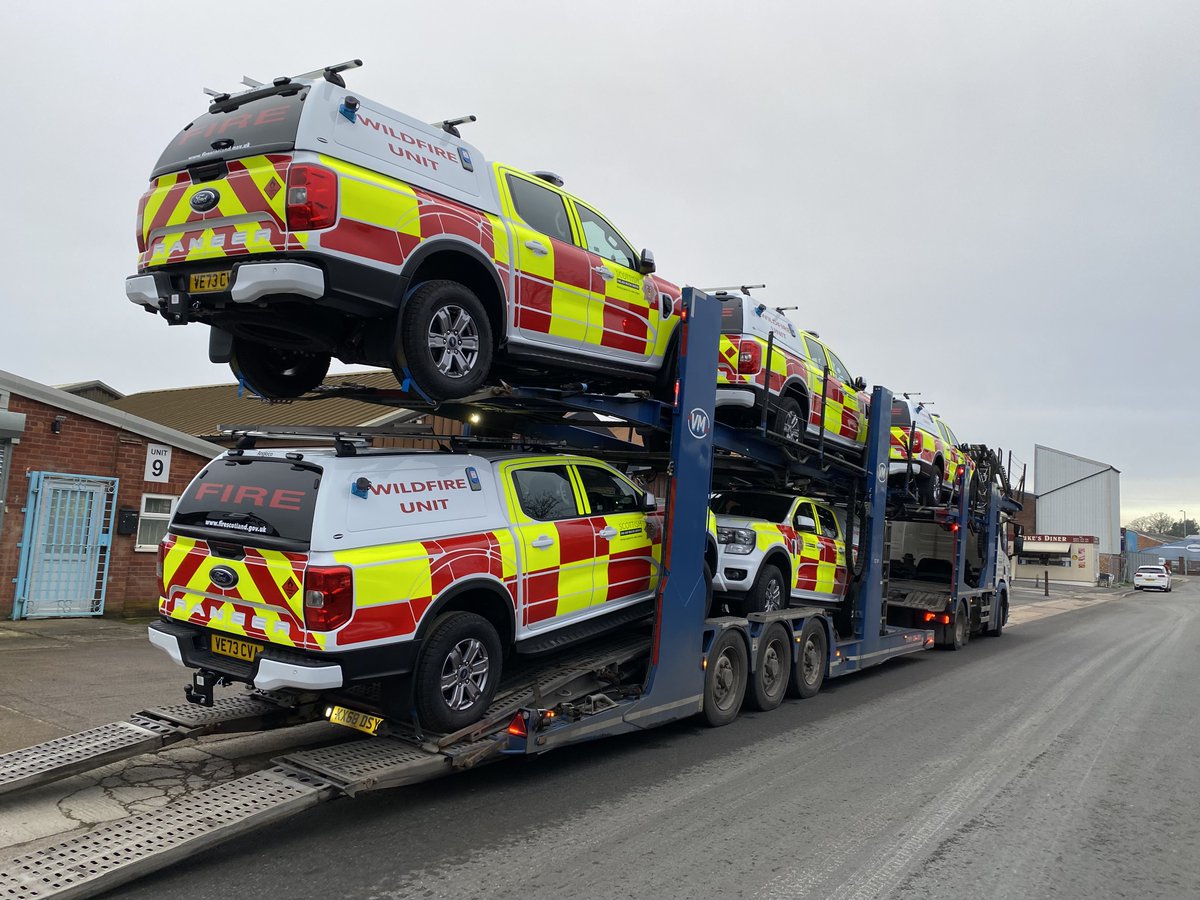 The latest fleet of @Forduk Wildfire Unit vehicles is heading to @fire_scot to assist them with their firefighting capabilities 🔥 #wildfire #scottishfire #firesafety
