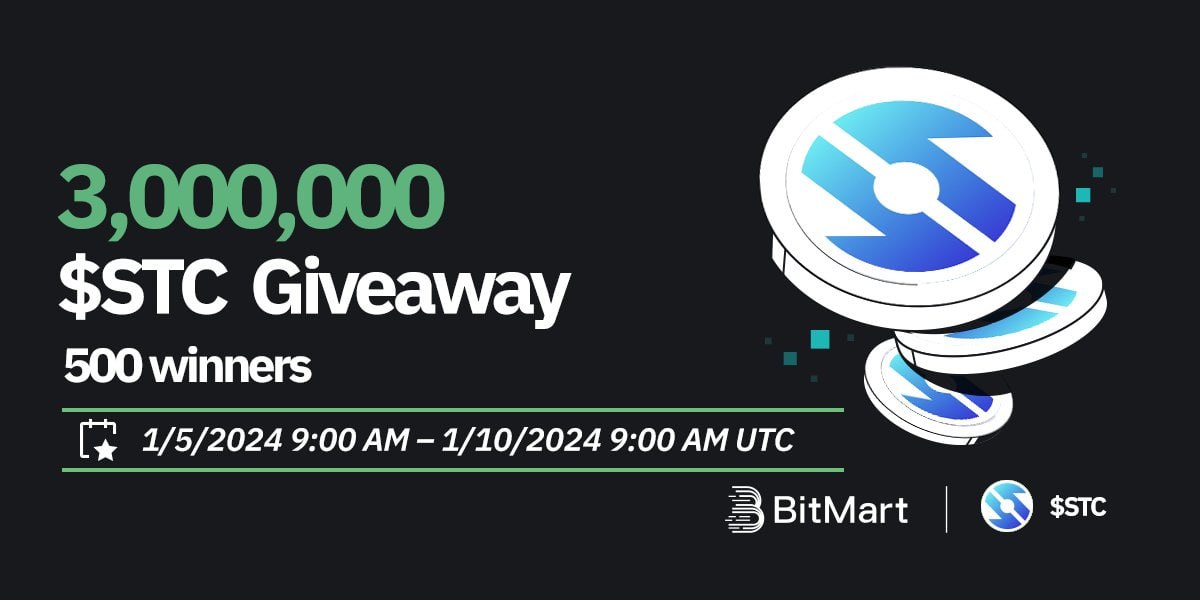 🪂 Airdrop: SaitaChain (STC)
🎁 Prize Pool: 3,000,000 STC
👥 Referral: N/A
🏆 Winners: 500 Random 
📅 End Date: 10 January, 2024
⏳ Distribution Date: TBA

☑️ Airdrop Link: x.com/BitMartExchang…