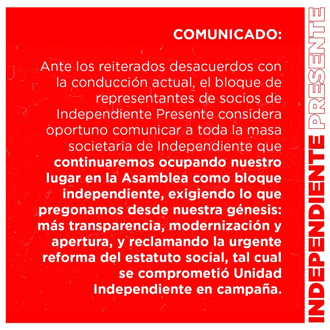 Representantes de socios Independiente Presente tweet media