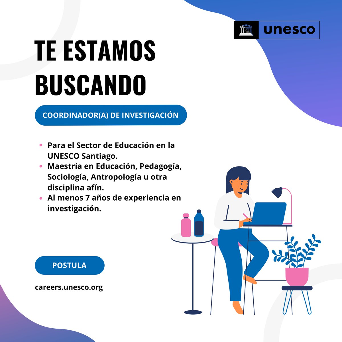 ¡Trabaja con nosotros! 📢 La <a href="/UNESCOSantiago/">UNESCO Santiago</a> busca coordinador(a) de investigación para el Sector de Educación. 

📌 Postula hasta el 31 de enero en el portal de carreras de la #UNESCO ➡️careers.unesco.org/job/Santiago-E…