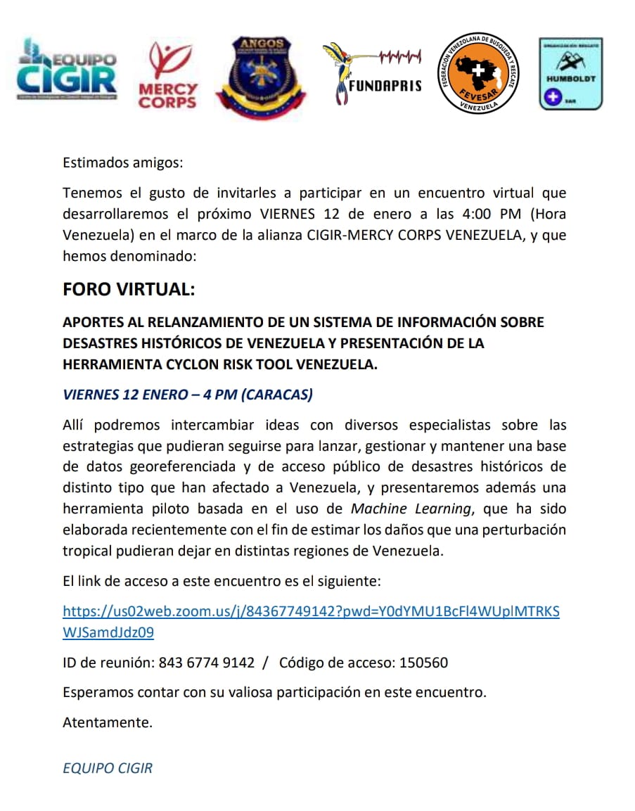 En alianza con el <a href="/cigir_org/">CIGIR</a> te invitamos cordialmente a este gran evento. 

Viernes 12 a las 4 p.m. hora Caracas.
Link para que ingreses.... 
us02web.zoom.us/j/84367749142?…