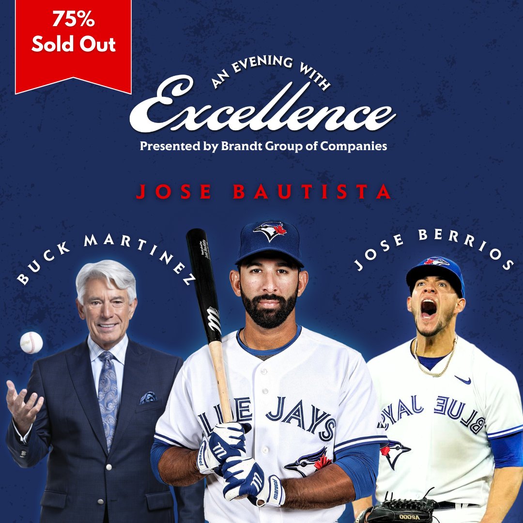 We are 75% Sold Out!! Saskatoon is getting excited to see <a href="/JoeyBats19/">Jose Bautista</a>, <a href="/JOLaMaKina/">Jose O. Berrios</a>,  and Buck Martinez! Feb 2nd cannot come fast enough! Also, a huge shout out to <a href="/Brandt_News/">Brandt Community, News & Careers</a> for coming on board as our Title Sponsor!! #kinsmendinner #BlueJays <a href="/SNETCampbell/">Jamie Campbell</a>
