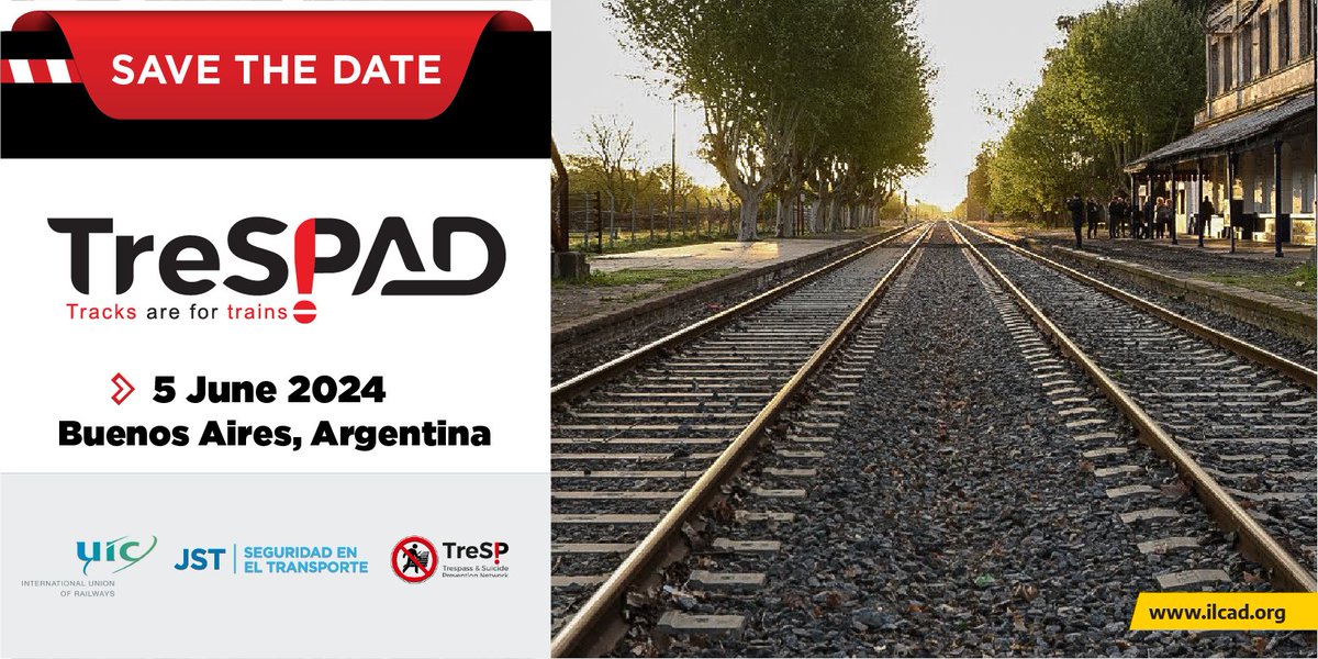 📅Save the Date! 📷3rd TRESPAD on 5 June 2024 📷#levelcrossing #safety, #trespass & #suicideprevention best practices. Event will be hosted by Junta de Seguridad en el Transporte (JST)  📷TRESPAD public targeted in 2024: 'Vulnerable users' ✔