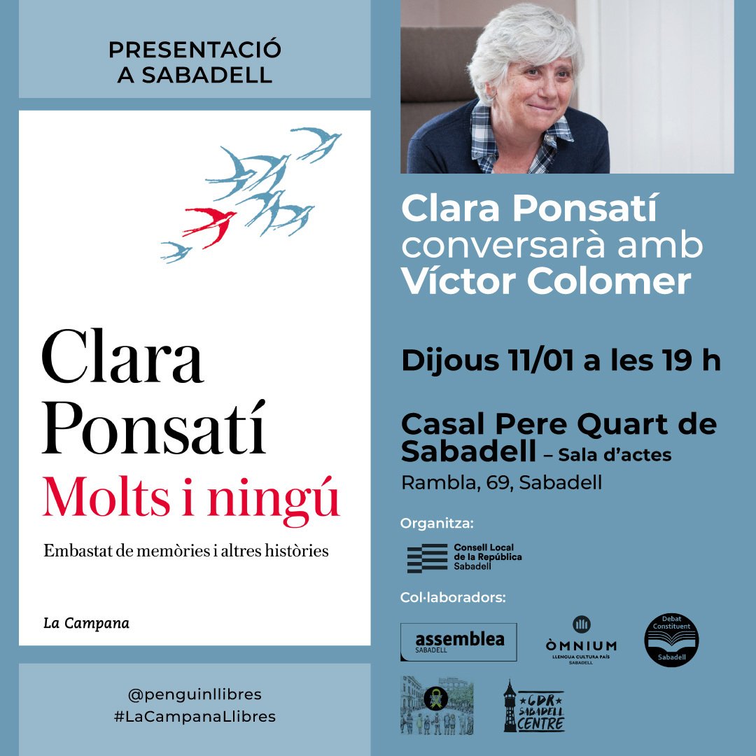 Dijous 11 de gener seré a Sabadell per parlar del meu llibre “Molts i Ningú” i xerrar amb els que us vingui de gust acostar-vos. Us espero a les 19h al Casal Pere Quart.