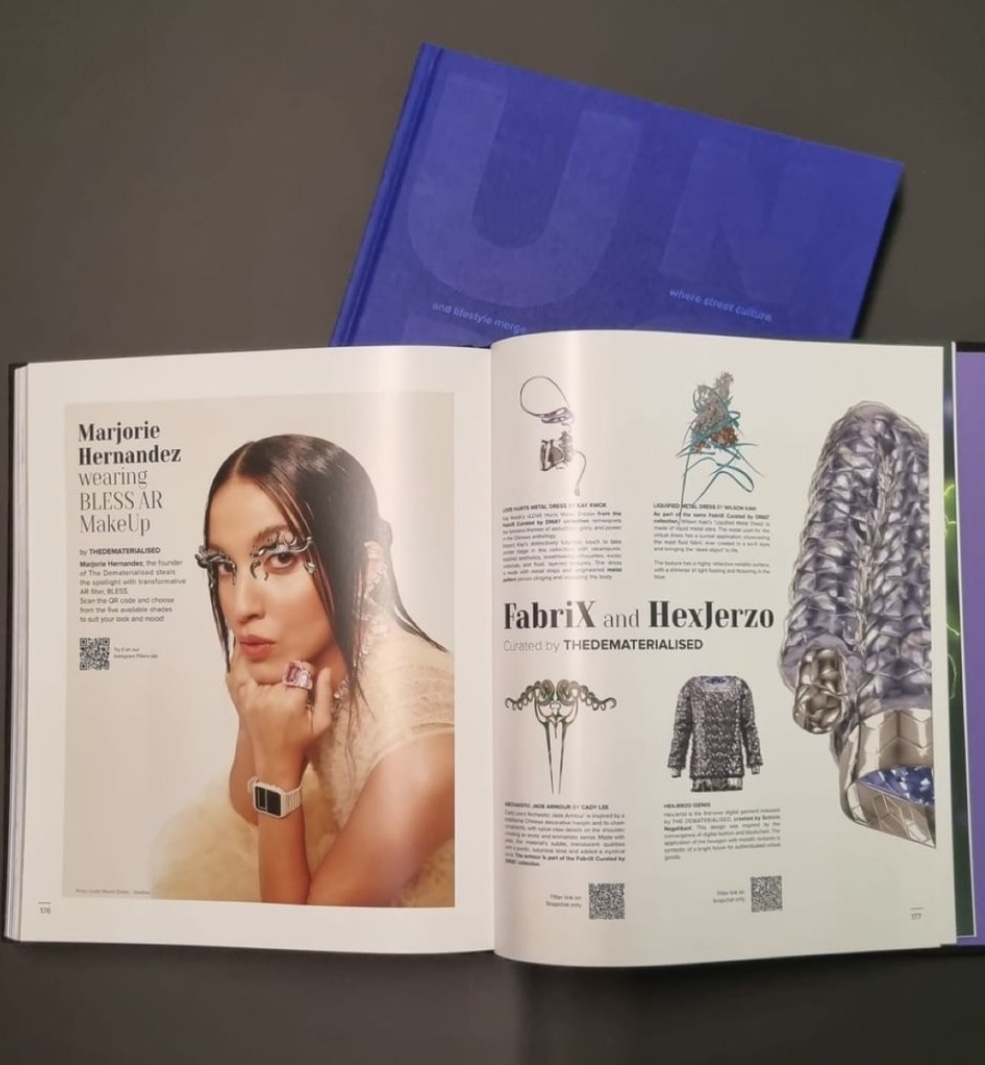 dematerialised's tweet photo. Starting the year with a double page @dematerialised feature in the upcoming @UNDOXXEDBOOK🔥 

@MRJRHDZ, the HexJerzo, and more DMAT drips all in one major spread💜  We're proud to be featured as one the finest in web3 and digital lifestyle culture. https://t.co/6YmOPkqztH