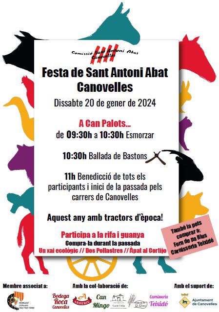 Comença el compte enrere per la Festa de Sant Antoni d'enguany! 🐷🐶🐱🐴🚜
Dimecres 17 - 20h missa en honor de Sant Antoni Abat a l'Església de Sant Fèlix.
Dissabte 20 de gener activitats i passada pels carrers de Canovelles ✨ T’hi esperem! #canovelles #3tombs