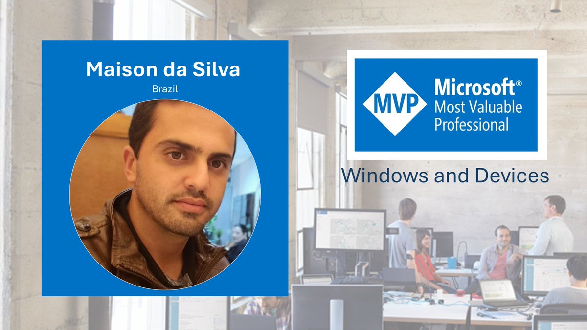 Megan Gremmell (@megahoch) on Twitter photo Please join me in welcoming <a href="/maisondasilva/">Maison da Silva 🇧🇷 Microsoft MVP</a> to the #Windows and Devices MVP community! #MVPBuzz
Maison has demonstrated consistent impact on improving Windows via flight testing, community support, and technical feedback. Please join me in welcoming <a href="/maisondasilva/">Maison da Silva 🇧🇷 Microsoft MVP</a> to the #Windows and Devices MVP community! #MVPBuzz
Maison has demonstrated consistent impact on improving Windows via flight testing, community support, and technical feedback.