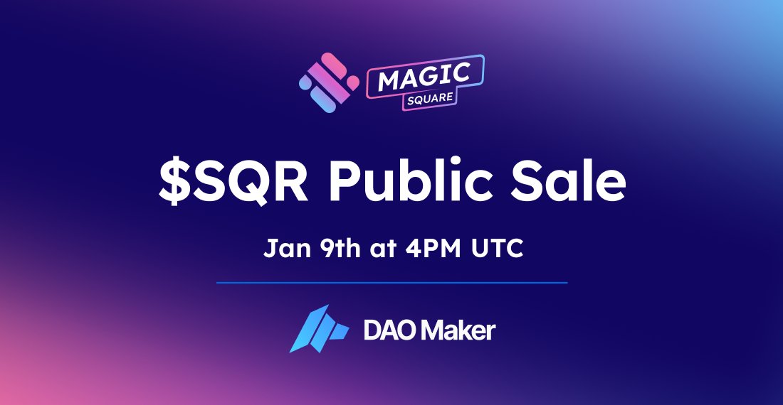 📢 Final Call for Magic Square Community! Don't miss the $SQR Token Sale on @daomaker 🚀 Here’s how to join: 1⃣ Visit DAOMaker’s Sale Page ➡️app.daomaker.com/project/magics… 2⃣ Click on “Offerings” for $SQR Token Sale ✅ No extra KYC/Staking if done on TokenSoft 👀 Contributions will…