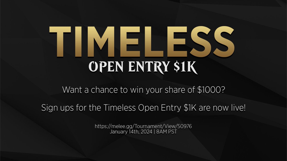 more announcements coming out soon for the #timeless #open this sunday! 

we have 26 players signed up as of this tweet for the $1000 prize. all creators from last week's #creatorclash are invited back to battle, so now's YOUR chance to teach them a thing or two about the format!