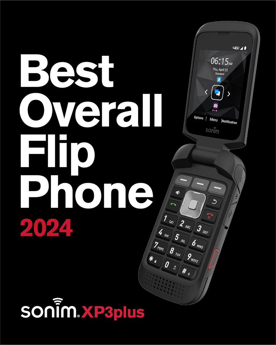 sonimtech's tweet photo. Great news! Sonim's XP3plus has been chosen as this year's best overall flip phone for it's battery life, durability and hi-res camera. Flipping Awesome! 
Learn more at: https://t.co/m6vmQ88ib6 https://t.co/OMTWBWbqwv